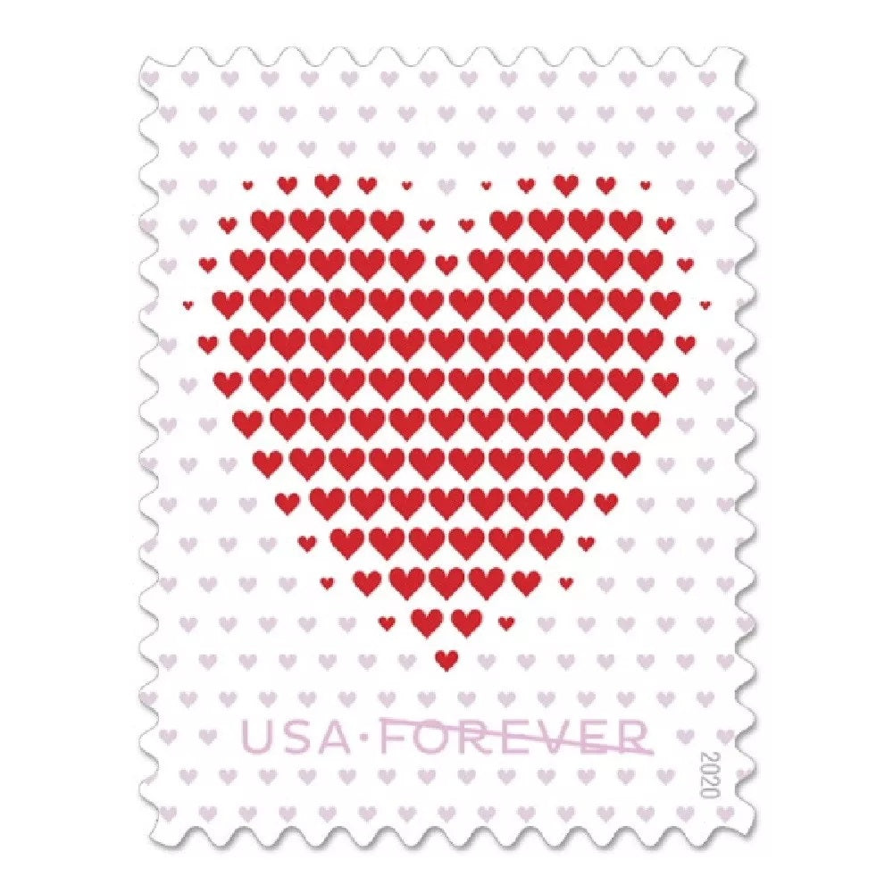 1,000 Forever Stamps - Made of Hearts design in booklets of of 20 x 50: Total of 1,000 Forever Stamps