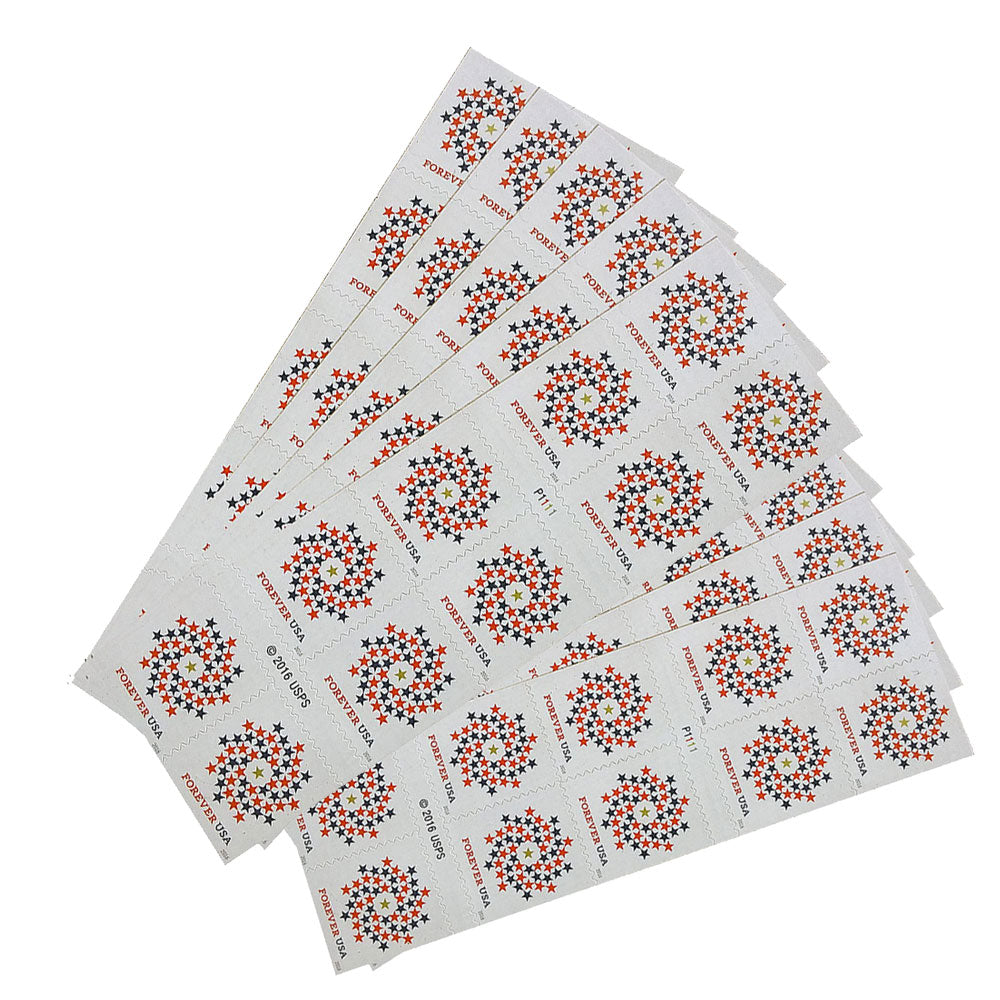 1000 Forever Stamps - Patriotic Spiral Design in booklets of 10 x 100: Total of 1,000 Stamps