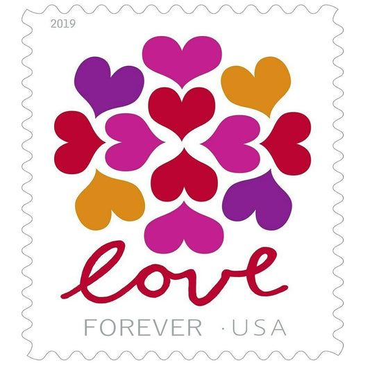 1,000 Forever Stamps - Hearts Blossom Design in Booklets of 20 x 50; Total 1,000 Stamps