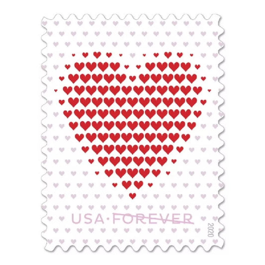 1,000 Forever Stamps - Made of Hearts design in booklets of of 20 x 50: Total of 1,000 Forever Stamps
